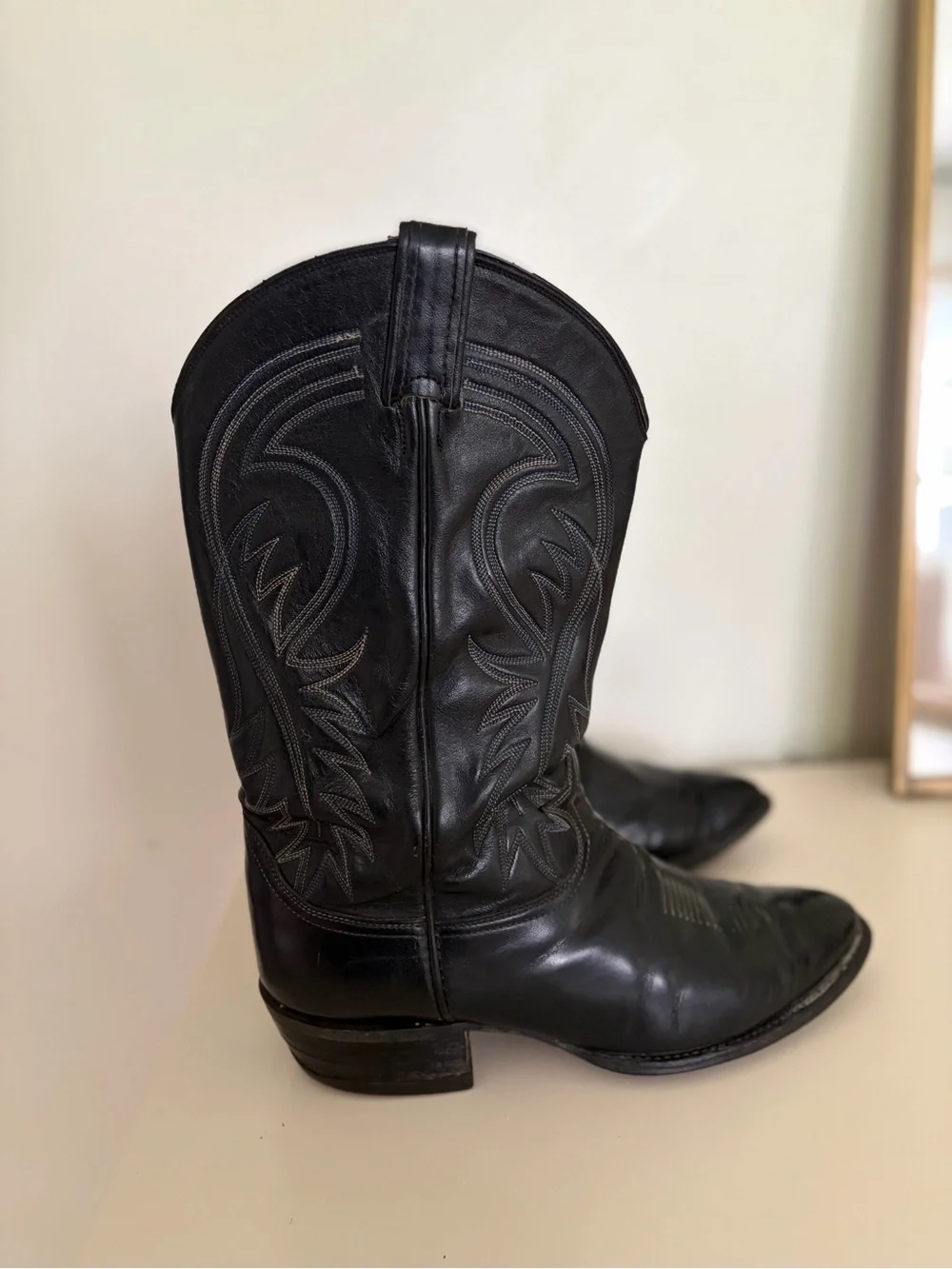 Vintage Tony Lama Black Leather Cowboy Boots Men’s 10 D Made in the USA